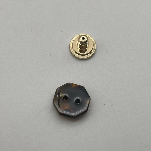 Tory Burch Octagon Brown Mixed Stone and Gold Signature Stud Earrings - Picture 9 of 9